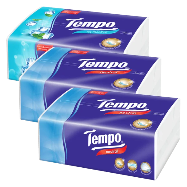 Combo 1 Khăn giấy gói rút Tempo hương Bạc Hà (1 gói) và 2 Khăn giấy gói rút Tempo Không mùi (1 gói)
