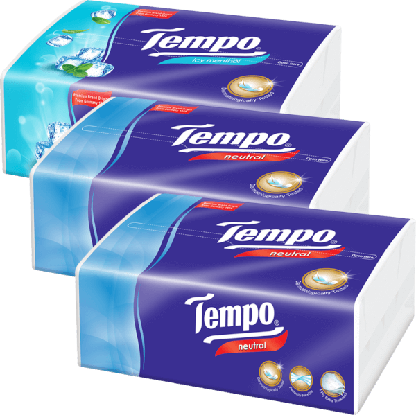 Combo 1 Khăn giấy gói rút Tempo hương Bạc Hà (1 gói) và 2 Khăn giấy gói rút Tempo Không mùi (1 gói)