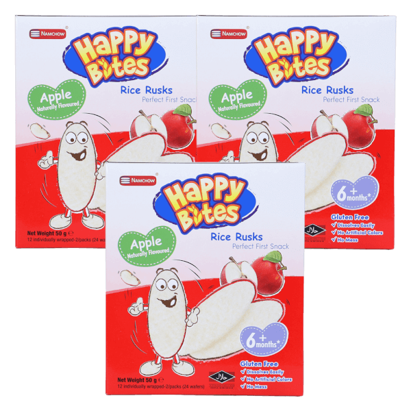 Combo 3 Bánh Gạo Ăn Dặm Cho Trẻ Em Happy Bites Táo 50g