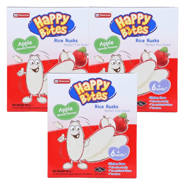 Combo 3 Bánh Gạo Ăn Dặm Cho Trẻ Em Happy Bites Táo 50g