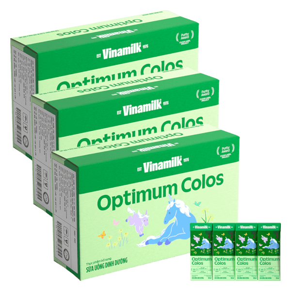 3 Thùng Sữa uống dinh dưỡng Optimum Colos 180ml (Lốc 4 hộp) new