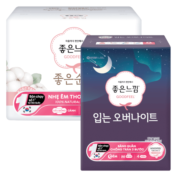 Combo 1 Băng vệ sinh GoodFeel bề mặt cotton tự nhiên 26cm (18 miếng) và 1 Băng vệ sinh quần GoodFeel (4 miếng)