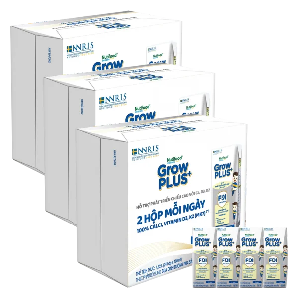 Combo 3 Thùng Sữa dinh dưỡng pha sẵn GrowPLUS+ (Bạc) 180ml, lốc 4 hộp (Từ 1 tuổi)