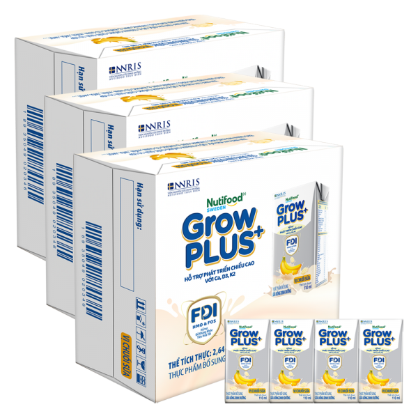 Combo 3 thùng Sữa bột pha sẵn GrowPLUS+ vị chuối 110ml (lốc 4 hộp) (Trên 1 tuổi)