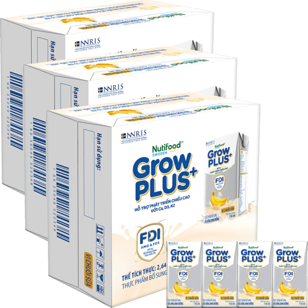 Combo 3 thùng Sữa bột pha sẵn GrowPLUS+ vị chuối 110ml (lốc 4 hộp) (Trên 1 tuổi)