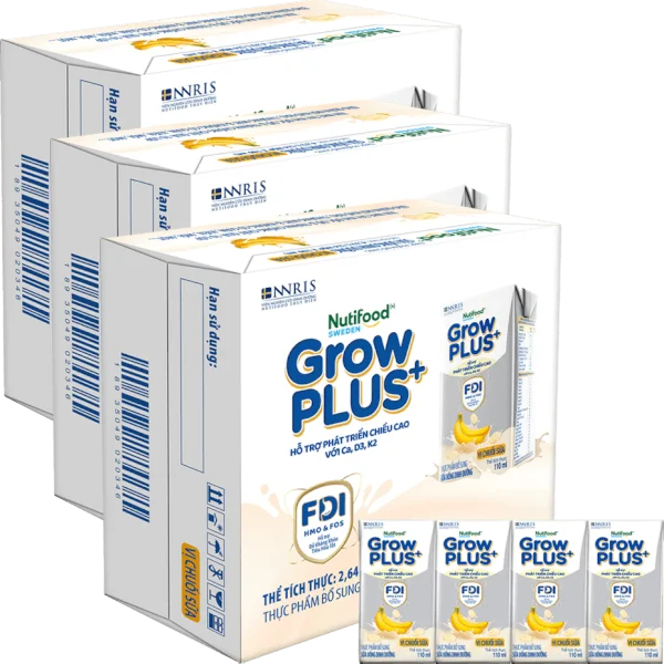 Combo 3 thùng Sữa bột pha sẵn GrowPLUS+ vị chuối 110ml (lốc 4 hộp) (Trên 1 tuổi)
