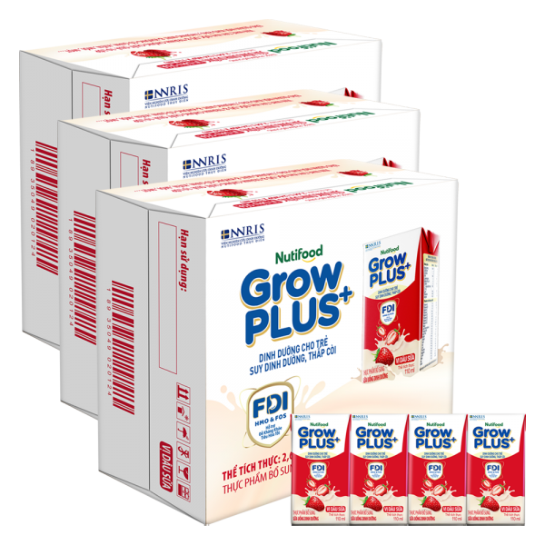 Combo 3 thùng Sữa bột pha sẵn GrowPLUS+ vị dâu 110ml (lốc 4 hộp) (Trên 1 tuổi)