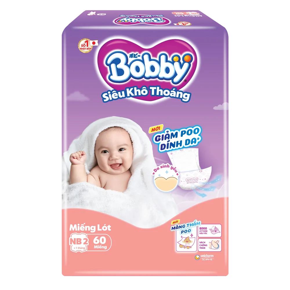 Miếng lót Bobby size Newborn 2 60 miếng (4-7kg) (giao bao bì ngẫu nhiên)
