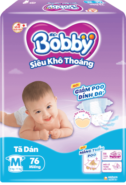 Bỉm tã dán Bobby siêu thấm size M 76 miếng (6-10kg) (giao bao bì ngẫu nhiên)