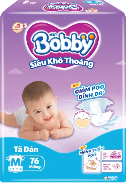 Bỉm tã dán Bobby siêu thấm size M 76 miếng (6-10kg) (giao bao bì ngẫu nhiên)