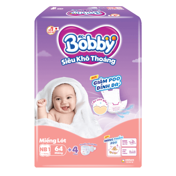 Miếng lót Bobby size Newborn 1 64 miếng (dưới 5kg) (giao bao bì ngẫu nhiên)