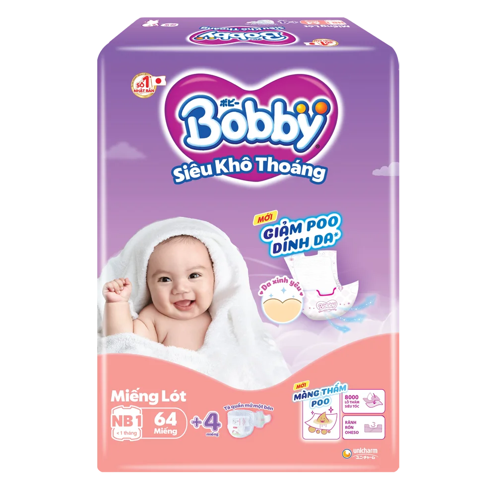 Miếng lót Bobby size Newborn 1 64 miếng (dưới 5kg) (giao bao bì ngẫu nhiên)