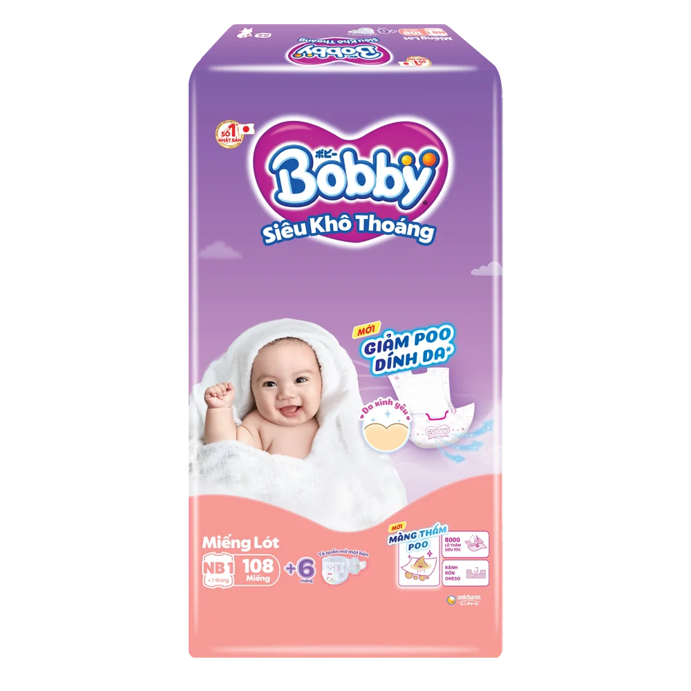 Miếng lót Bobby size Newborn 1 108 miếng (dưới 5kg) (giao bao bì ngẫu nhiên)