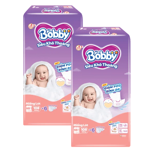 Combo 2 gói Miếng lót Bobby size Newborn 1 108 miếng (dưới 5kg) (giao bao bì ngẫu nhiên)