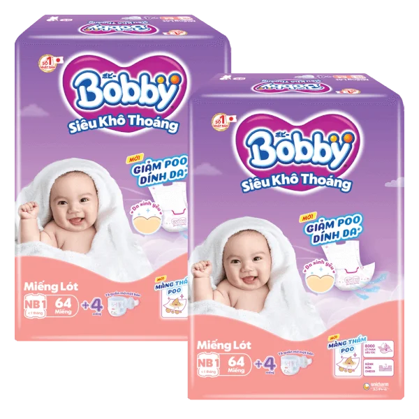 Combo 2 gói Miếng lót Bobby size Newborn 1 64 miếng (dưới 5kg) (giao bao bì ngẫu nhiên)