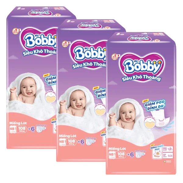 Combo 3 gói Miếng lót Bobby size Newborn 1 108 miếng (dưới 5kg) (giao bao bì ngẫu nhiên)