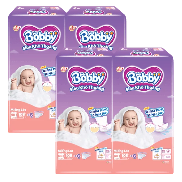 Combo 4 gói Miếng lót Bobby size Newborn 1 108 miếng (dưới 5kg) (giao bao bì ngẫu nhiên)
