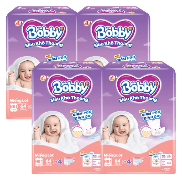 Combo 4 gói Miếng lót Bobby size Newborn 1 64 miếng (dưới 5kg) (giao bao bì ngẫu nhiên)