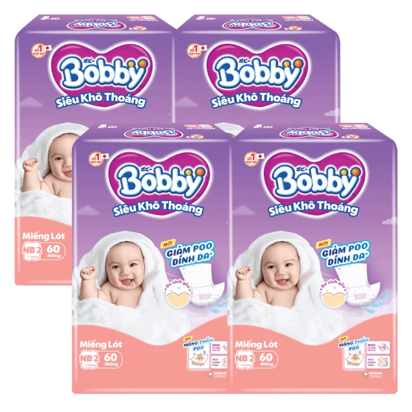 Combo 4 gói Miếng lót Bobby size Newborn 2 60 miếng (4-7kg) (giao bao bì ngẫu nhiên)