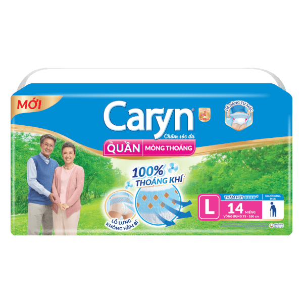 Tã quần năng hoạt Caryn loại mỏng nhẹ  size L (bụng 75-100 cm) - 14 miếng (giao bao bì ngẫu nhiên)
