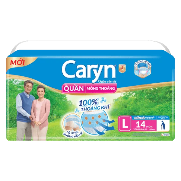Tã quần năng hoạt Caryn loại mỏng nhẹ  size L (bụng 75-100 cm) - 14 miếng (giao bao bì ngẫu nhiên)