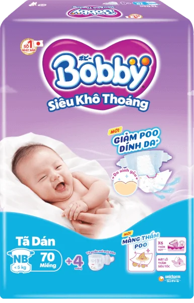 Tã dán Bobby siêu thấm - khô thoáng  (Sơ sinh, dưới 5kg, 70 miếng) (giao bao bì ngẫu nhiên)