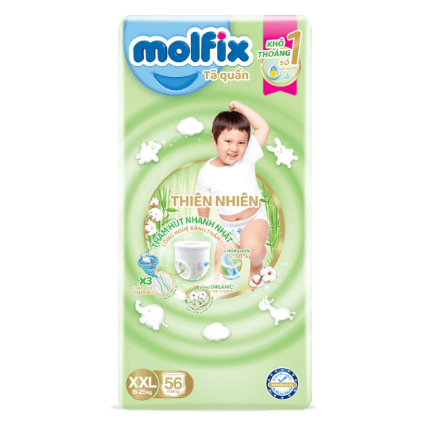 Combo 2 Tã quần Molfix Thiên Nhiên (XXL, 15 - 25kg, 56 miếng) (giao bao bì ngẫu nhiên)