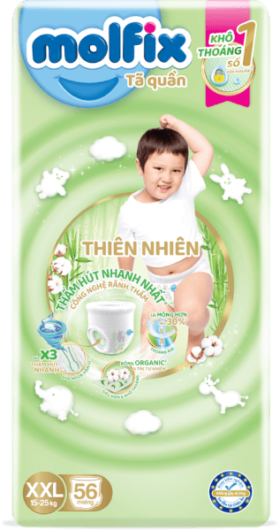 Tã quần Molfix Thiên Nhiên (XXL, 15 - 25kg, 56 miếng) (giao bao bì ngẫu nhiên)
