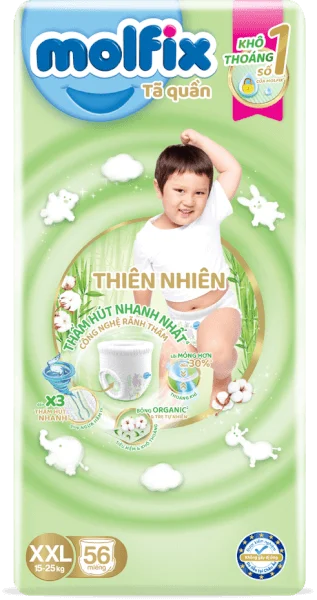 Tã quần Molfix Thiên Nhiên (XXL, 15 - 25kg, 56 miếng) (giao bao bì ngẫu nhiên)
