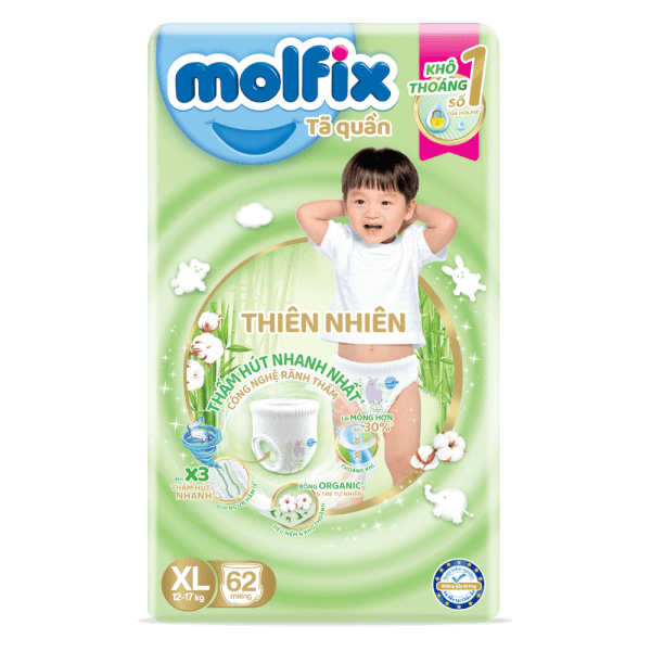T&atilde; quần Molfix thi&ecirc;n nhi&ecirc;n (XL, 12-17kg, 62 miếng) (giao bao b&igrave; ngẫu nhi&ecirc;n)