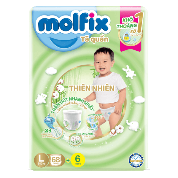 Tã quần Molfix (L, 9 - 13kg, 68 miếng) (giao bao bì ngẫu nhiên)