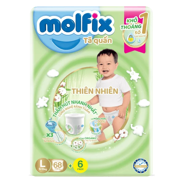Tã quần Molfix (L, 9 - 13kg, 68 miếng) (giao bao bì ngẫu nhiên)