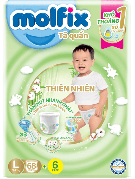Tã quần Molfix (L, 9 - 13kg, 68 miếng) (giao bao bì ngẫu nhiên)