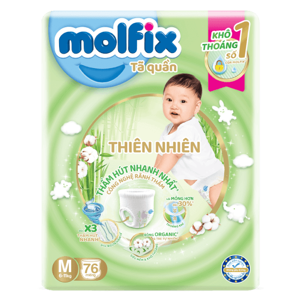 Combo 2 Tã quần Molfix Thiên Nhiên (M, 6 - 11kg, 76 miếng) (giao bao bì ngẫu nhiên)
