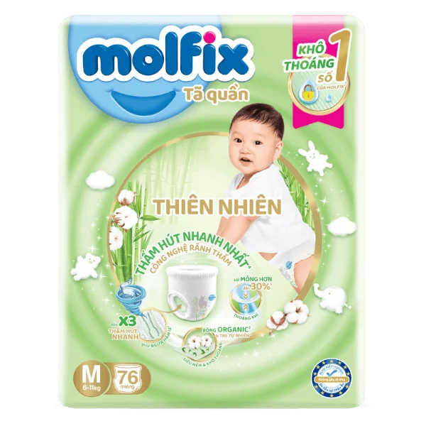 Tã quần Molfix Thiên Nhiên (M, 6 - 11kg, 76 miếng) (giao bao bì ngẫu nhiên)