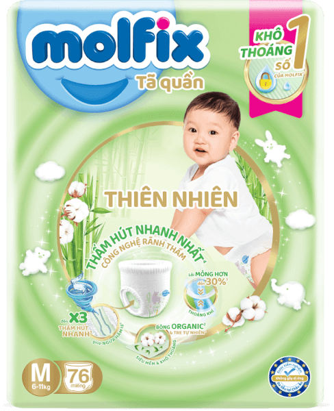 Tã quần Molfix Thiên Nhiên (M, 6 - 11kg, 76 miếng) (giao bao bì ngẫu nhiên)
