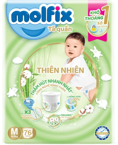 Tã quần Molfix Thiên Nhiên (M, 6 - 11kg, 76 miếng) (giao bao bì ngẫu nhiên)