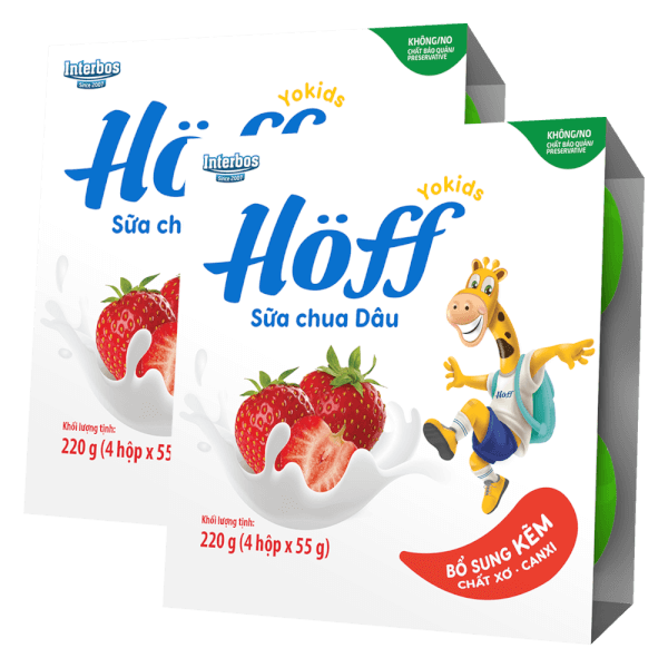 Combo 2 Sữa chua hoa quả Hoff  - Dâu tây (Lốc 4 hủ)