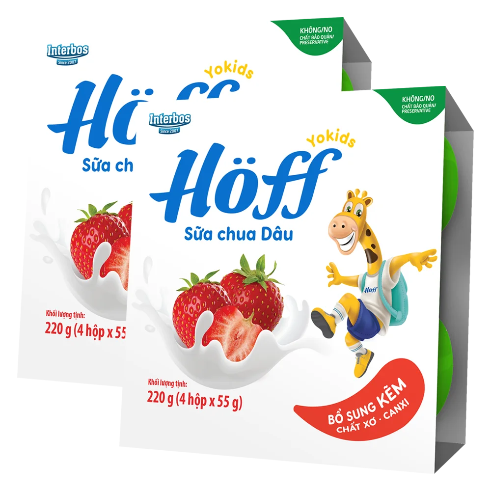 Combo 2 Sữa chua hoa quả Hoff  - Dâu tây (Lốc 4 hủ)