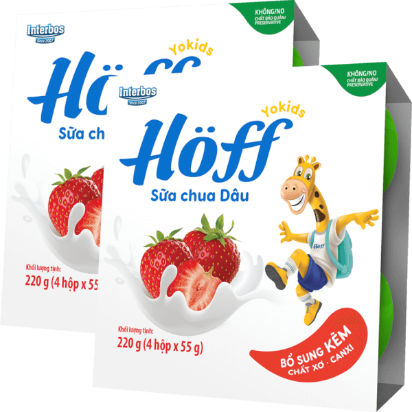 Combo 2 Sữa chua hoa quả Hoff  - Dâu tây (Lốc 4 hủ)