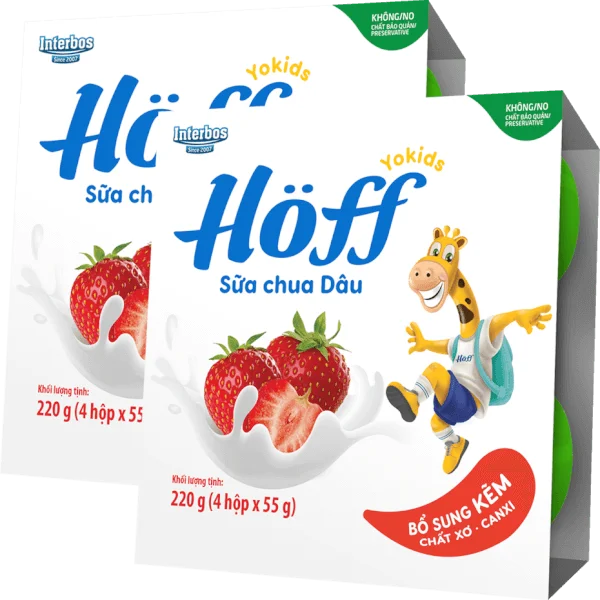 Combo 2 Sữa chua hoa quả Hoff  - Dâu tây (Lốc 4 hủ)
