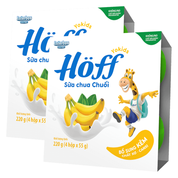 Combo 2 Sữa chua hoa quả Hoff  - Chuối (Lốc 4 hủ)