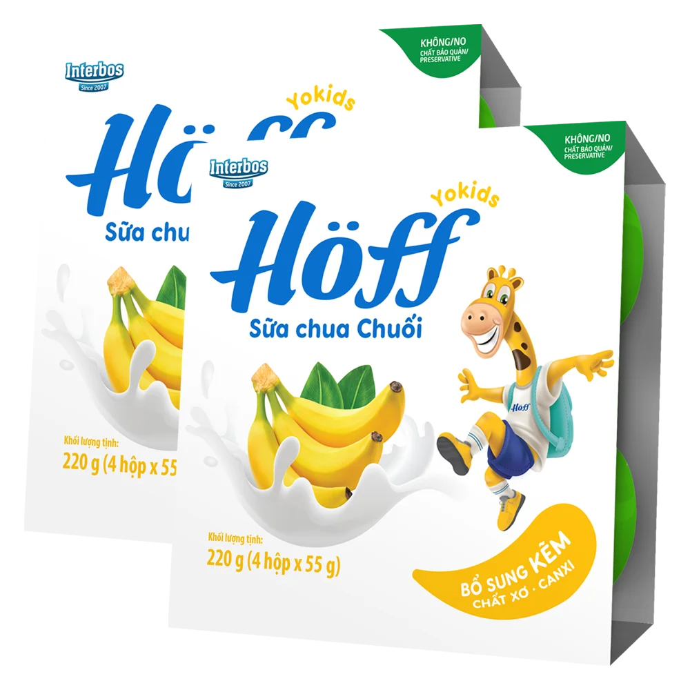 Combo 2 Sữa chua hoa quả Hoff  - Chuối (Lốc 4 hủ)