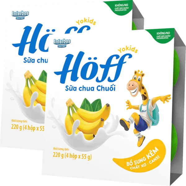 Combo 2 Sữa chua hoa quả Hoff  - Chuối (Lốc 4 hủ)