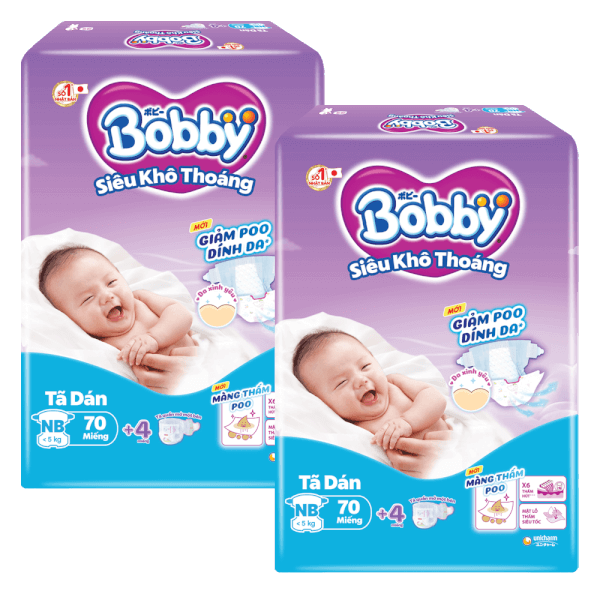 Combo 2 T&atilde; d&aacute;n Bobby si&ecirc;u thấm - kh&ocirc; tho&aacute;ng  (Sơ sinh, dưới 5kg, 70 miếng) (giao bao b&igrave; ngẫu nhi&ecirc;n)