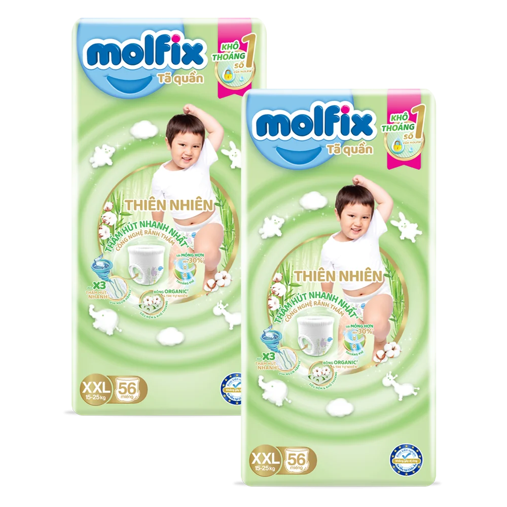 Combo 2 Tã quần Molfix Thiên Nhiên (XXL, 15 - 25kg, 56 miếng) (giao bao bì ngẫu nhiên)