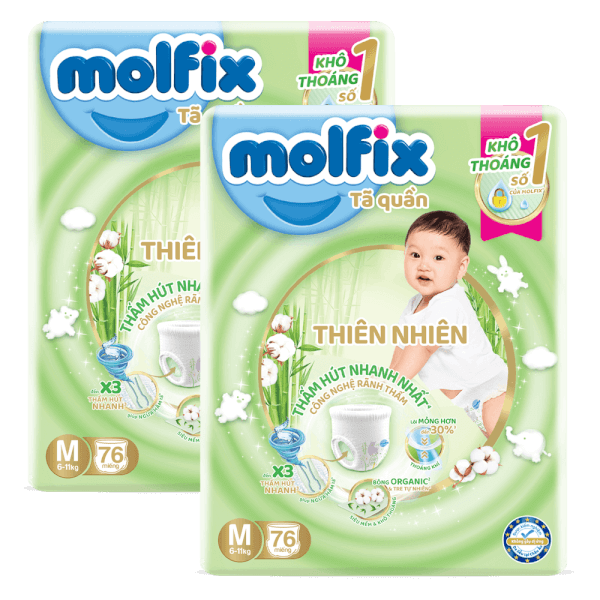 Combo 2 Tã quần Molfix Thiên Nhiên (M, 6 - 11kg, 76 miếng) (giao bao bì ngẫu nhiên)