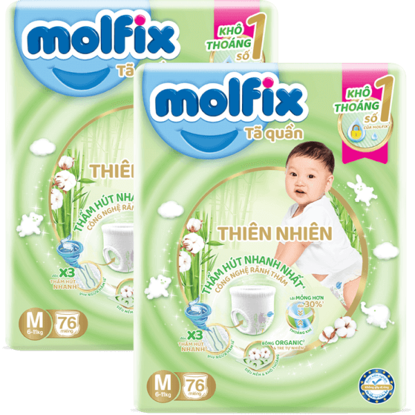 Combo 2 Tã quần Molfix Thiên Nhiên (M, 6 - 11kg, 76 miếng) (giao bao bì ngẫu nhiên)