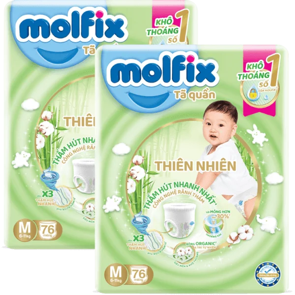 Combo 2 Tã quần Molfix Thiên Nhiên (M, 6 - 11kg, 76 miếng) (giao bao bì ngẫu nhiên)