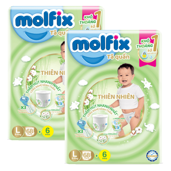 Combo 2 Tã quần Molfix (L, 9 - 13kg, 68 miếng) (giao bao bì ngẫu nhiên)